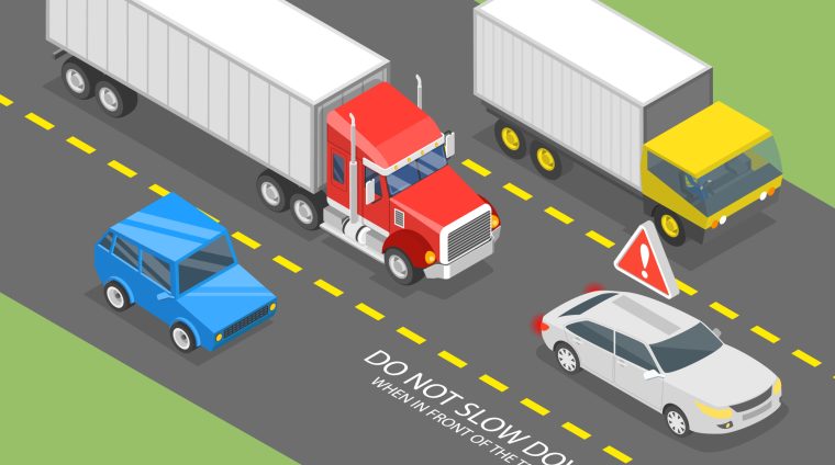 3D Isometric Flat Vector Conceptual Illustration of Do not Slow Down When driving in Front of the Truck 3D Isometric Flat Vector Conceptual Illustration of Do not Slow Down When driving in Front of the Truck, Safe Driving Tips