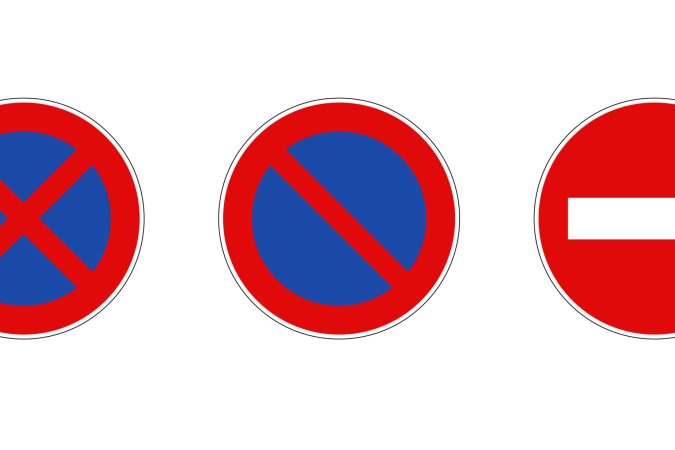 No parking, no stopping, no entry mark set, prohibition sign, ban, forbidden