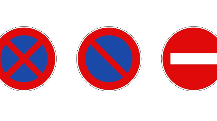No parking, no stopping, no entry mark set No parking, no stopping, no entry mark set, prohibition sign, ban, forbidden