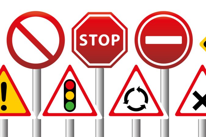 Road signs banner. Highway code, driver's license, driving. Vector illustration.