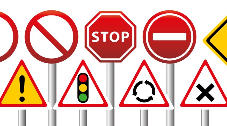 Road signs banner. Highway code, driver’s license, driving. Vector illustration. Road signs banner. Highway code, driver's license, driving. Vector illustration.