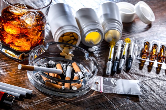 Addictive substances, including alcohol, cigarettes and drugs.